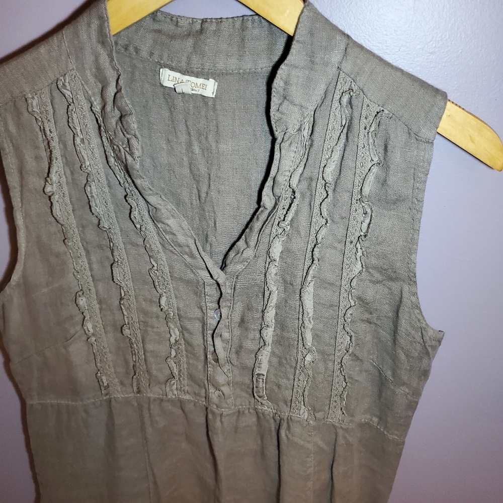 Sleeveless Linen Tunic Dress in Taupe - Picture 2 of 5
